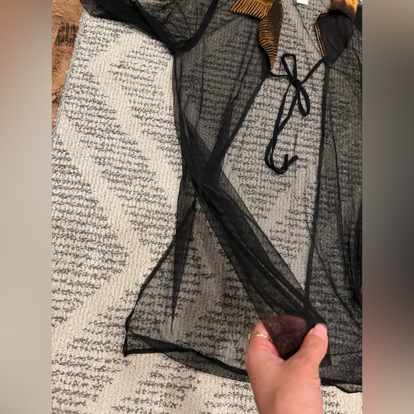 Fashion Gold see through Sheer Mesh 90’s 2000’s Y2K Vintage Long Sleeve Kimono - Picture 7 of 10